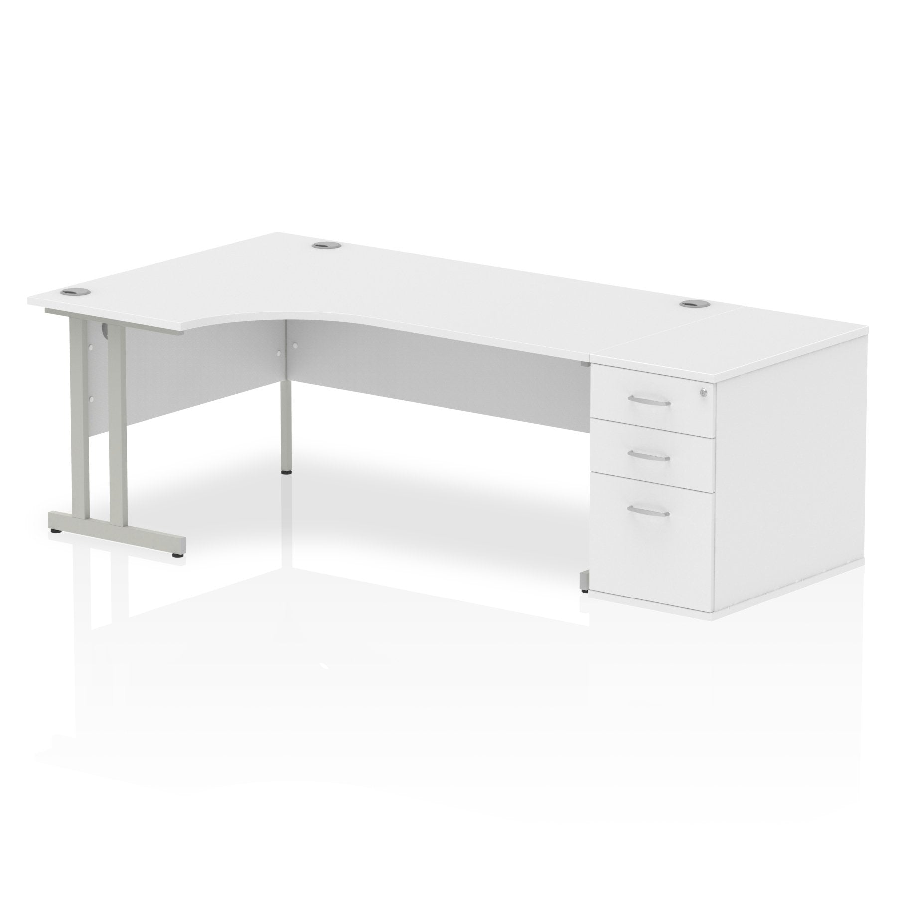 Dynamic Impulse 1800mm Left Crescent Desk White Top Silver Cantilever Leg Workstation 800mm Deep Desk High Pedestal Bundle I000566 DD