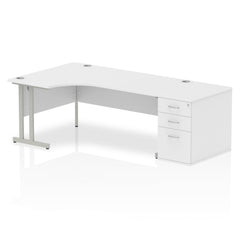 Dynamic Impulse 1800mm Left Crescent Desk White Top Silver Cantilever Leg Workstation 800mm Deep Desk High Pedestal Bundle I000566 DD