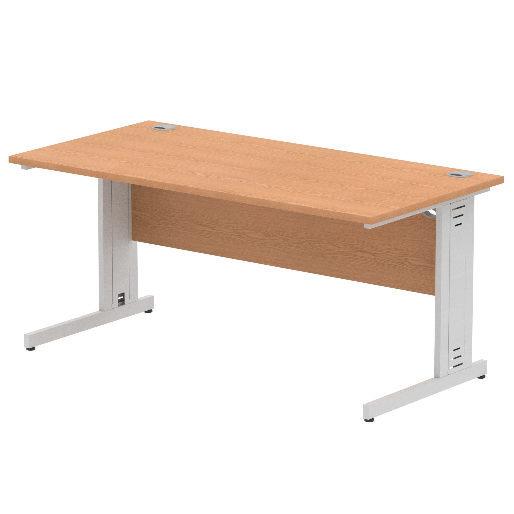 Impulse 1600 x 800mm Straight Desk Oak Top Silver Cable Managed Leg I000852 DD