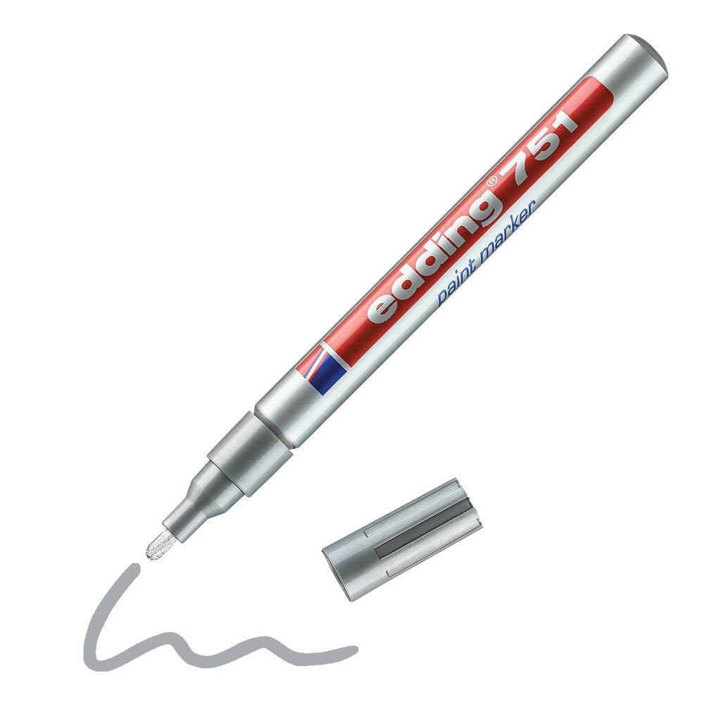 edding 751 Paint Marker Bullet Tip 1-2mm Line Silver (Pack 10) - 4-751054