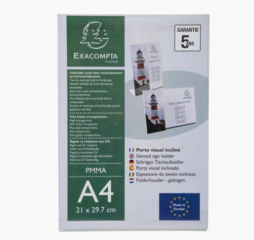 Exacompta Slanted Sign Holder A4 Clear Acrylic 84058D