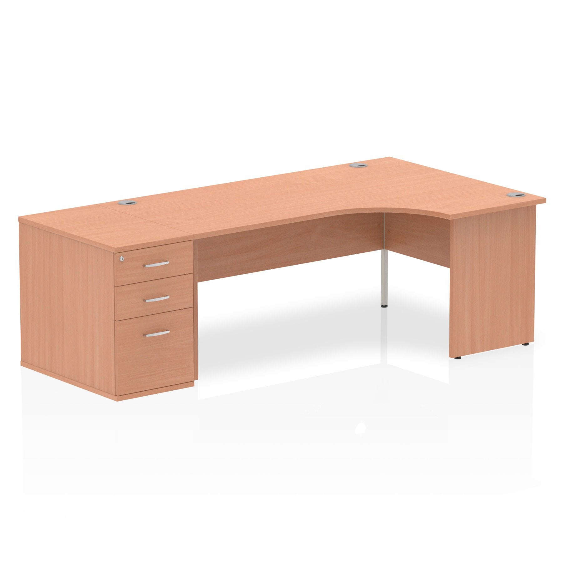 Dynamic Impulse 1800mm Right Crescent Desk Beech Top Panel End Leg Workstation 800mm Deep Desk High Pedestal Bundle I000625 DD
