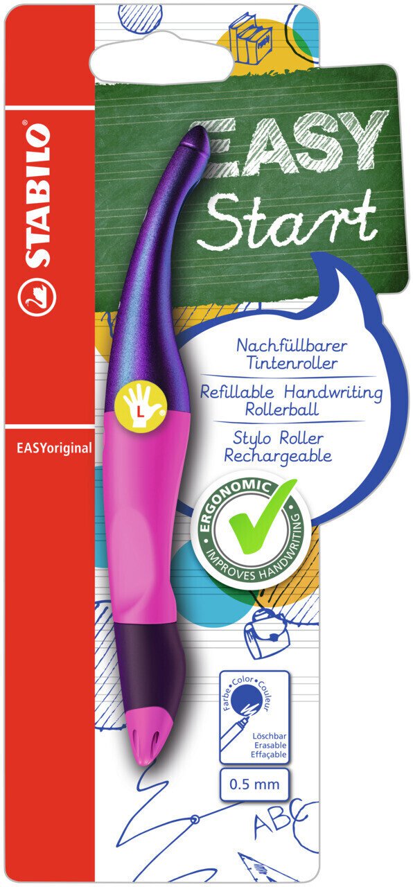 STABILO EASYoriginal Holograph Left Handed Handwriting Rollerball with Magenta Barrel and Blue Ink Single Pen B-56829-3