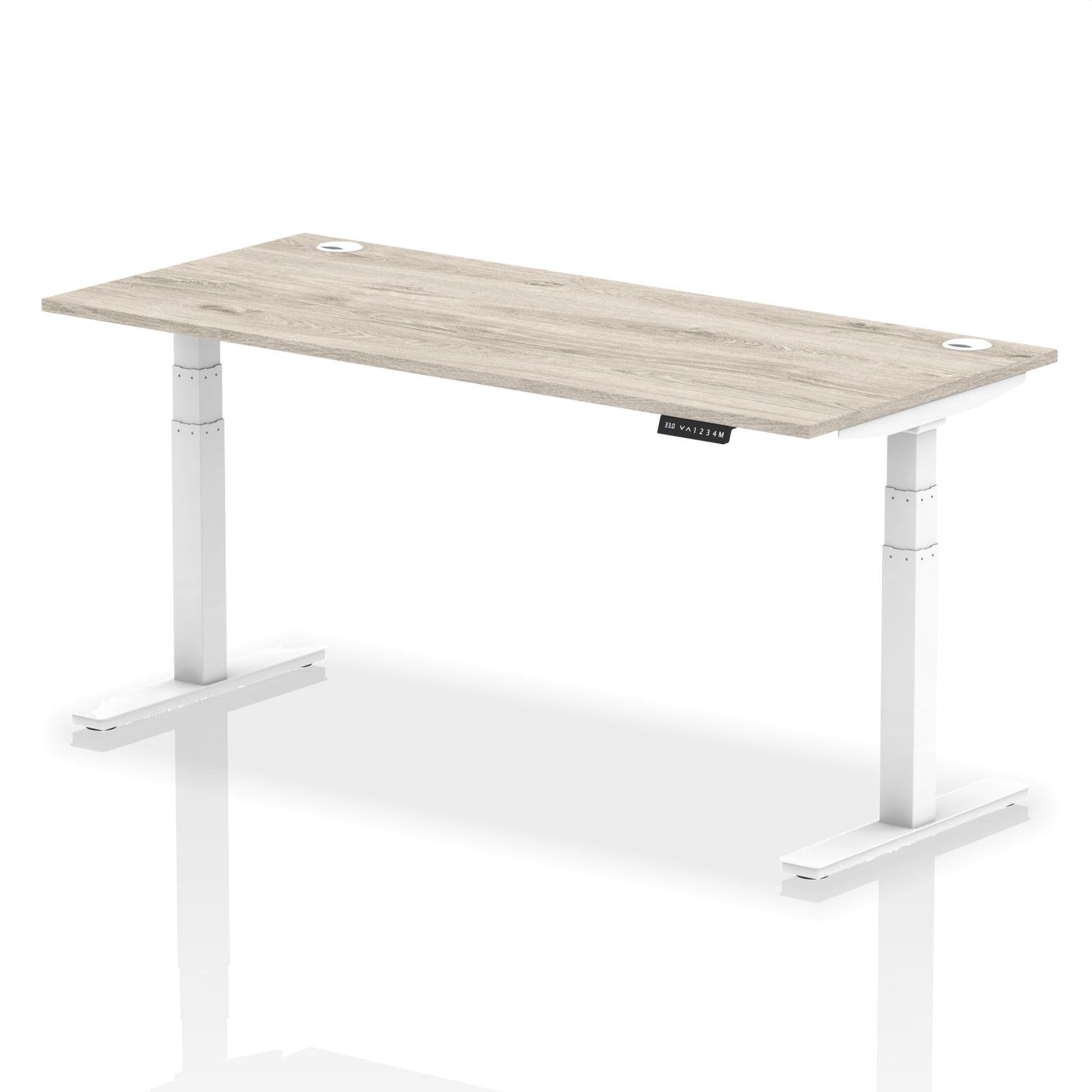 Dynamic Air 1800 x 800mm Height Adjustable Desk Grey Oak Top Cable Ports White Leg HA01176 DD