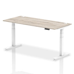 Dynamic Air 1800 x 800mm Height Adjustable Desk Grey Oak Top Cable Ports White Leg HA01176 DD