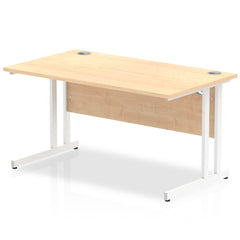 Impulse 1400 x 800mm Straight Desk Maple Top White Cantilever Leg MI002418 DD