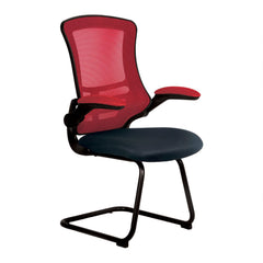 Nautilus Designs Luna Designer High Back Two Tone Mesh Cantilever Visitor Chair With Folding Arms and Black Shell Red/Black - BCM/T1302V/RD DD