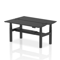 Dynamic Air Back-to-Back W1600 x D600mm Height Adjustable Sit Stand 2 Person Bench Desk With Cable Ports Black Finish Black Frame - HA02934 DD