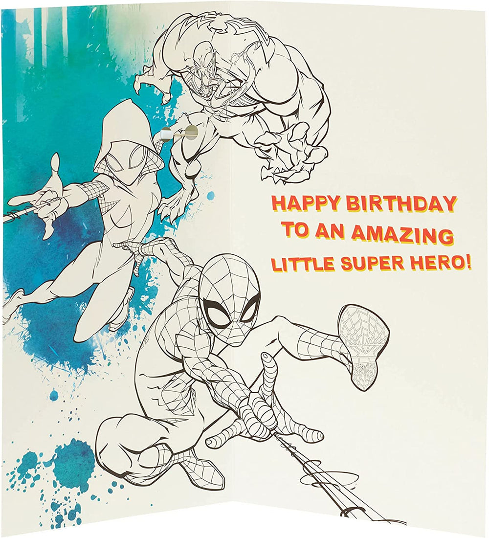 Spiderman Birthday Card For Grandson With Spiderman Face Badge