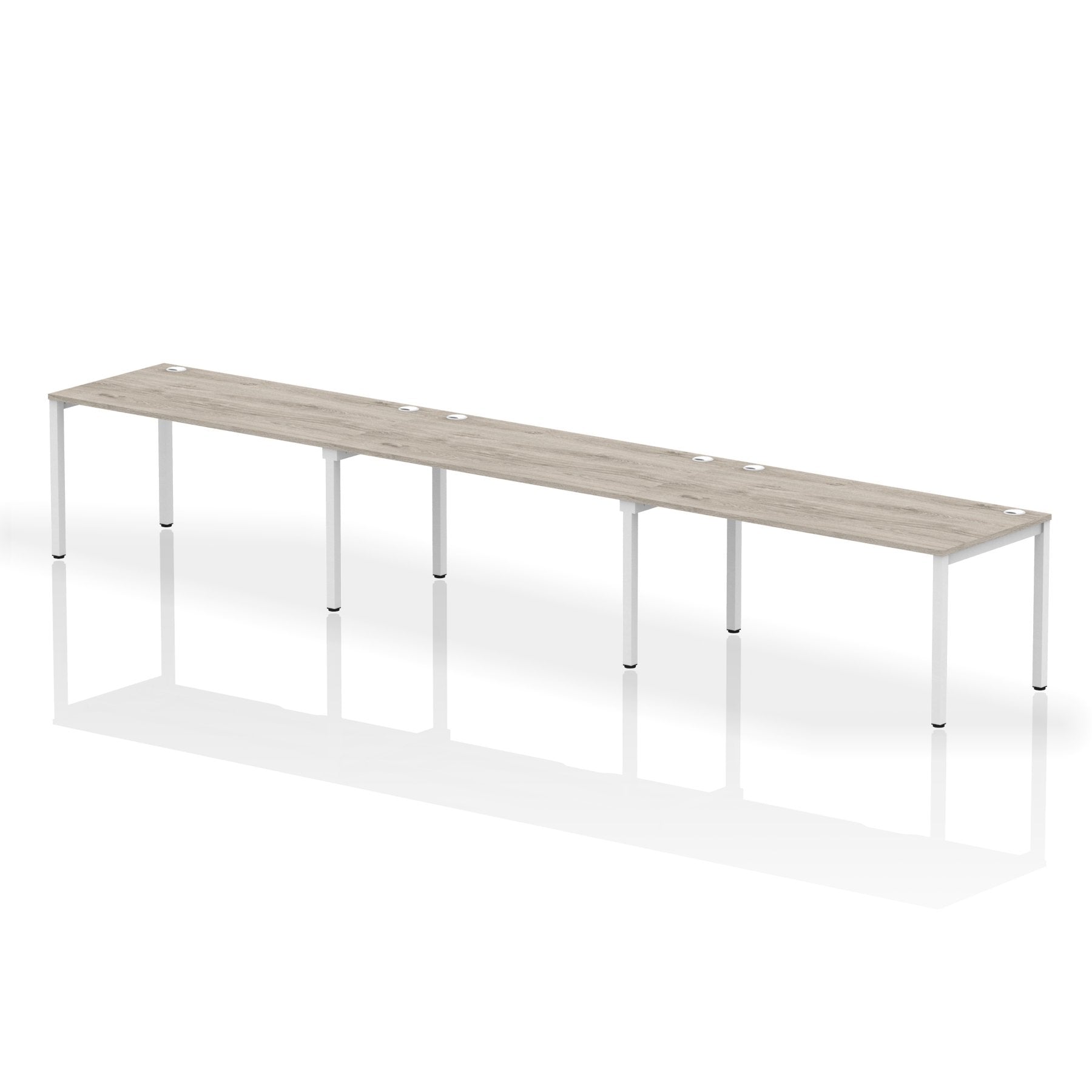 Impulse Single Row 3 Person Bench Desk W1600 x D800 x H730mm Grey Oak Finish White Frame - IB00347 DD