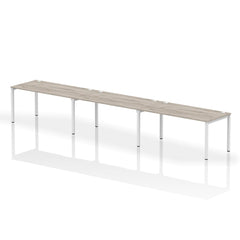 Impulse Single Row 3 Person Bench Desk W1600 x D800 x H730mm Grey Oak Finish White Frame - IB00347 DD
