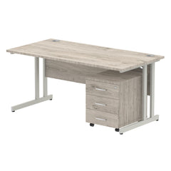Dynamic Impulse 1600mm x 800mm Straight Desk Grey Oak Top Silver Cantilever Leg with 3 Drawer Mobile Pedestal I003195 DD