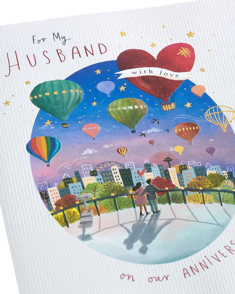 Colourful Hot Air Balloon Design Husband Anniversary Card