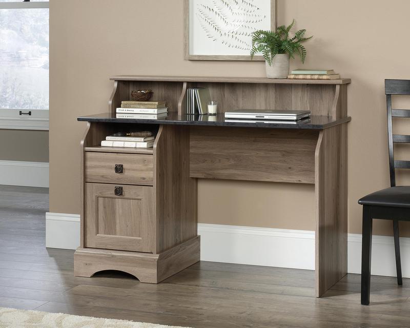 Farmhouse Style Home Office Desk Salt Oak with Rosso Slate Finish - 5422811
