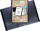 Eco-Eco Stationery A4 black presentation display book with 40 pockets, eco-friendly, durable, made from 50% recycled materials.