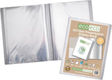 Eco-Eco Stationery A4 50% recycled clear presentation display book with 60 pockets, eco-friendly and durable filing and storage.