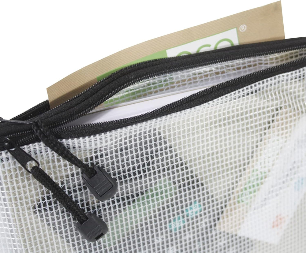 Eco-Eco Stationery clear flat pencil case made of 90% recycled materials, measuring 20 x 13cm, eco-friendly and durable.