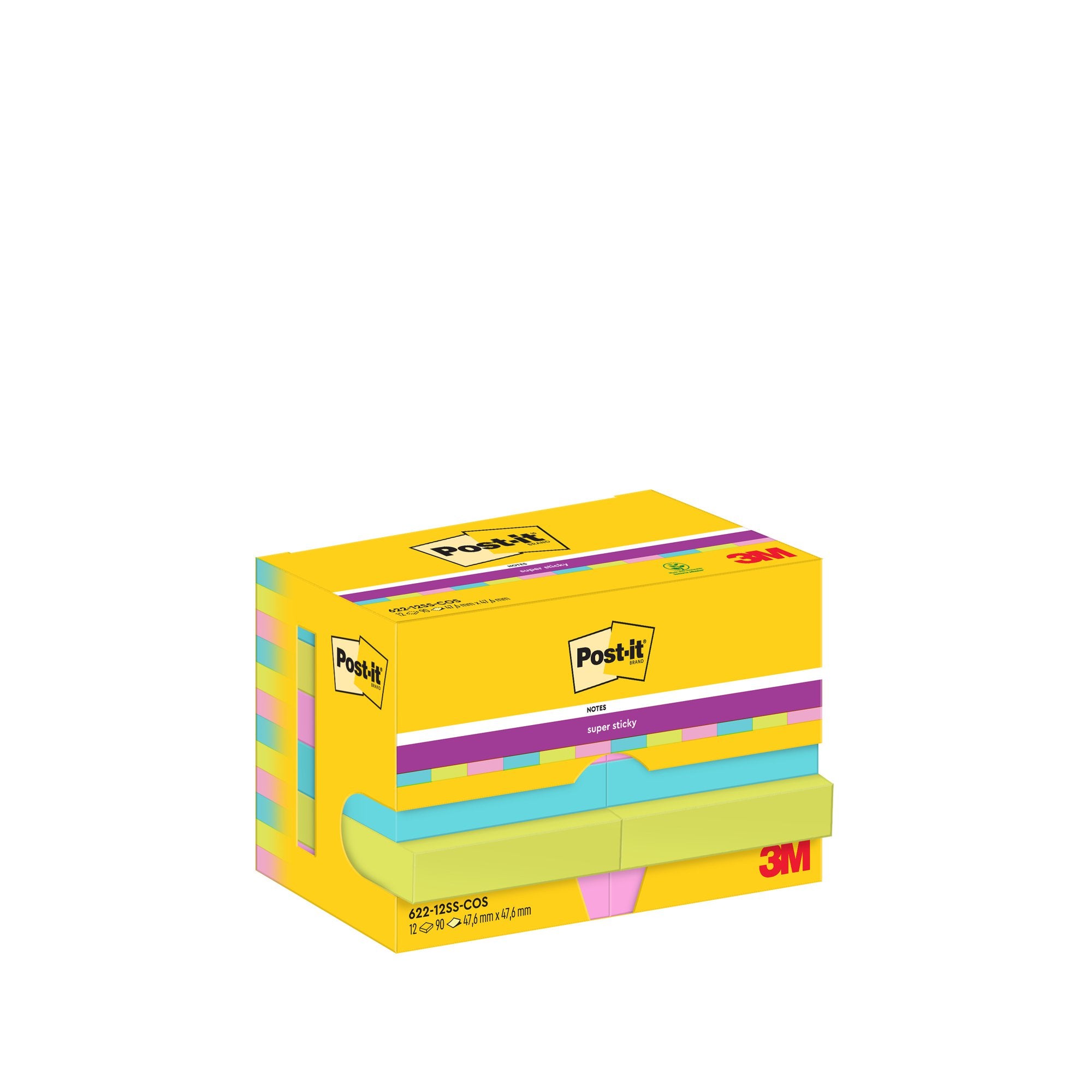 Post-It Super Sticky Notes 47.6x47.6mm 90 Sheets Cosmic Colours (Pack 12) 7100290180
