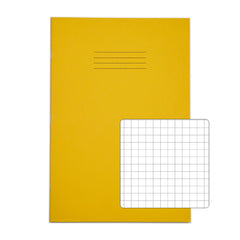 Rhino A4 Exercise Book 32 Page 7mm Squared Yellow (Pack 100) - VDU014-100-6 DD
