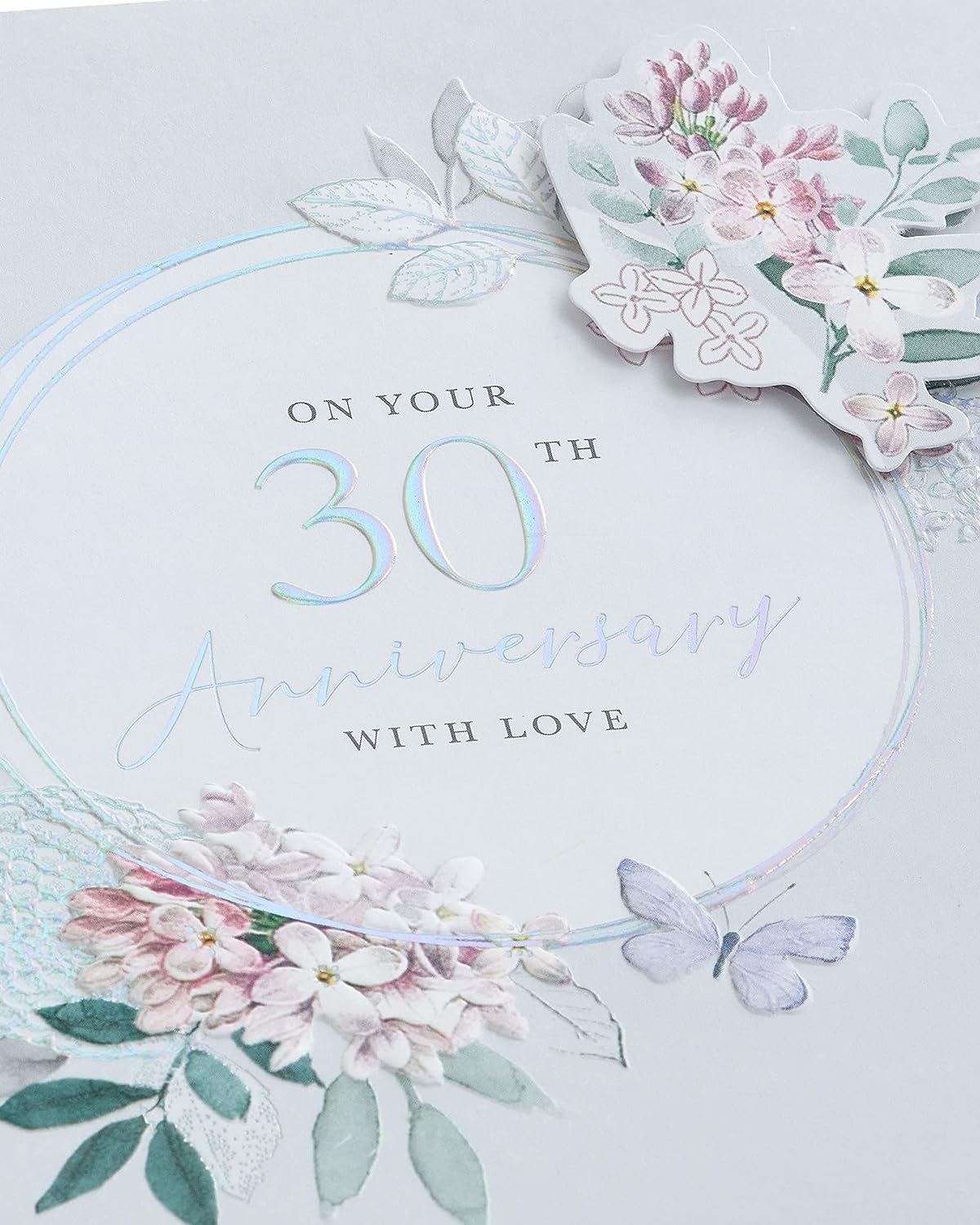 30th Wedding Anniversary Card for Him/Her/Friend - Beautiful Floral Design