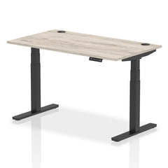 Dynamic Air 1400 x 800mm Height Adjustable Desk Grey Oak Top Cable Ports Black Leg HA01250 DD