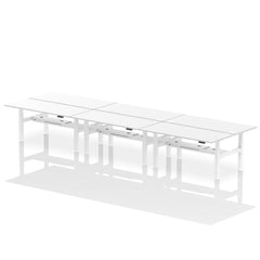 Dynamic Air Back-to-Back W1800 x D800mm Height Adjustable Sit Stand 6 Person Bench Desk With Cable Ports White Finish White Frame - HA02818 DD