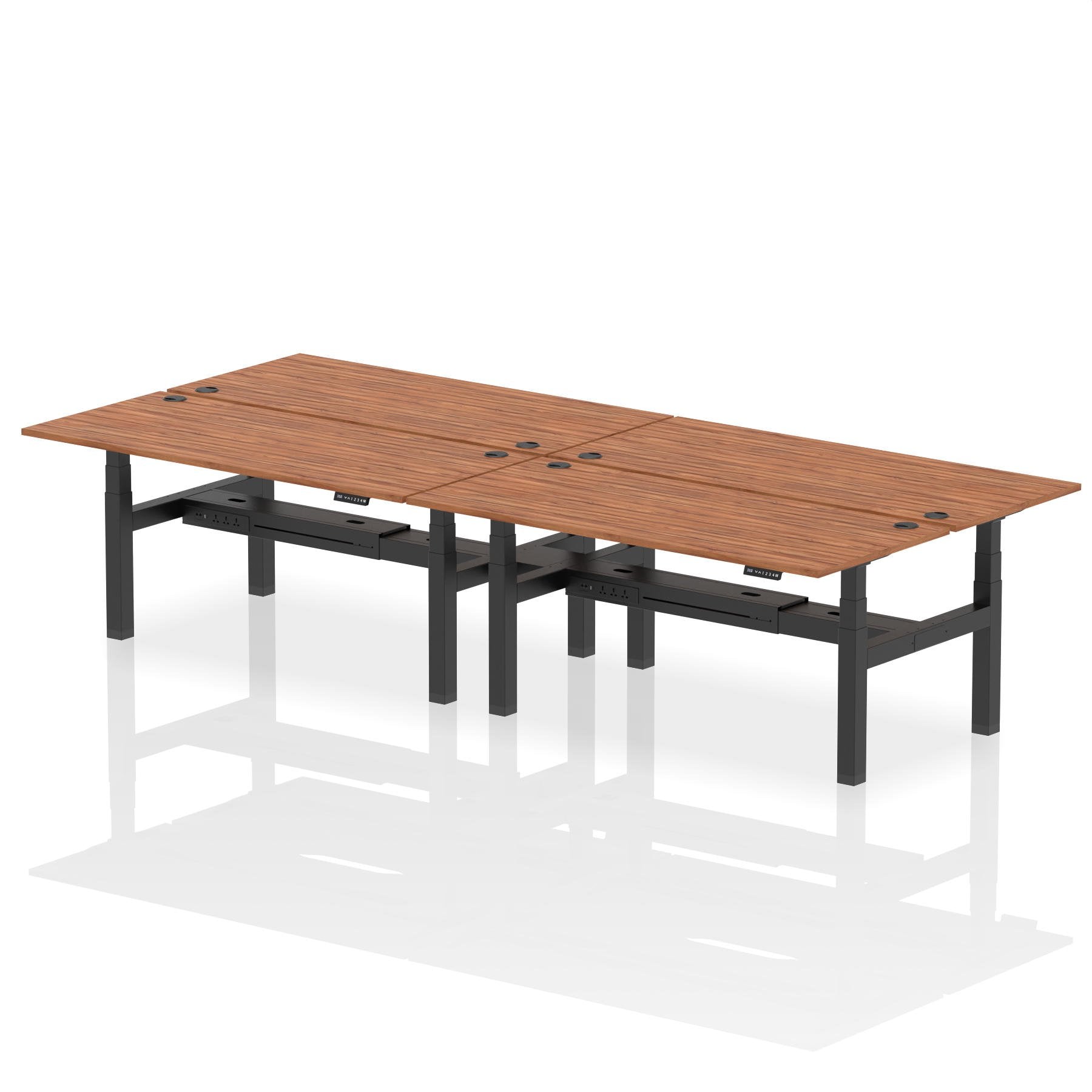 Dynamic Air Back-to-Back W1800 x D800mm Height Adjustable Sit Stand 4 Person Bench Desk With Cable Ports Walnut Finish Black Frame - HA02730 DD