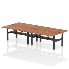 Dynamic Air Back-to-Back W1800 x D800mm Height Adjustable Sit Stand 4 Person Bench Desk With Cable Ports Walnut Finish Black Frame - HA02730 DD
