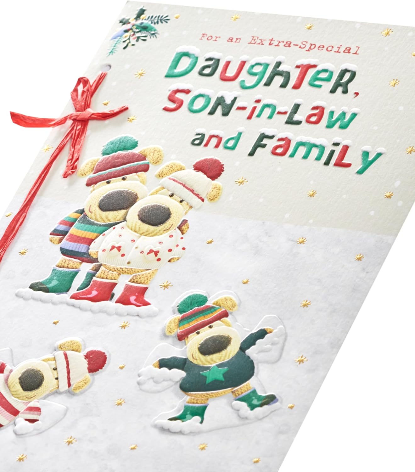 Christmas Greeting Card for Daughter, Son-in-Law and Family – Cute Boofle Embellished Festive Design