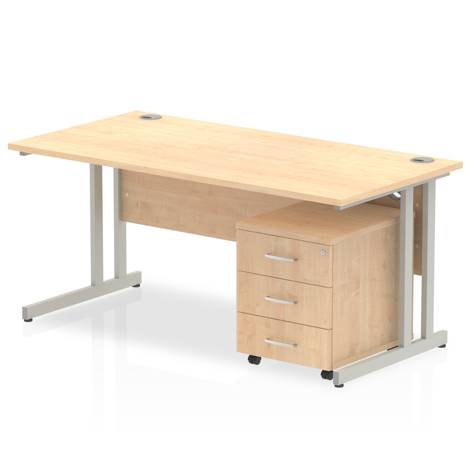 Impulse Cantilever Straight Office Desk W1800 x D800 x H730mm Maple Finish Silver Fram With 3 Drawer Mobile Pedestal - MI000985 DD
