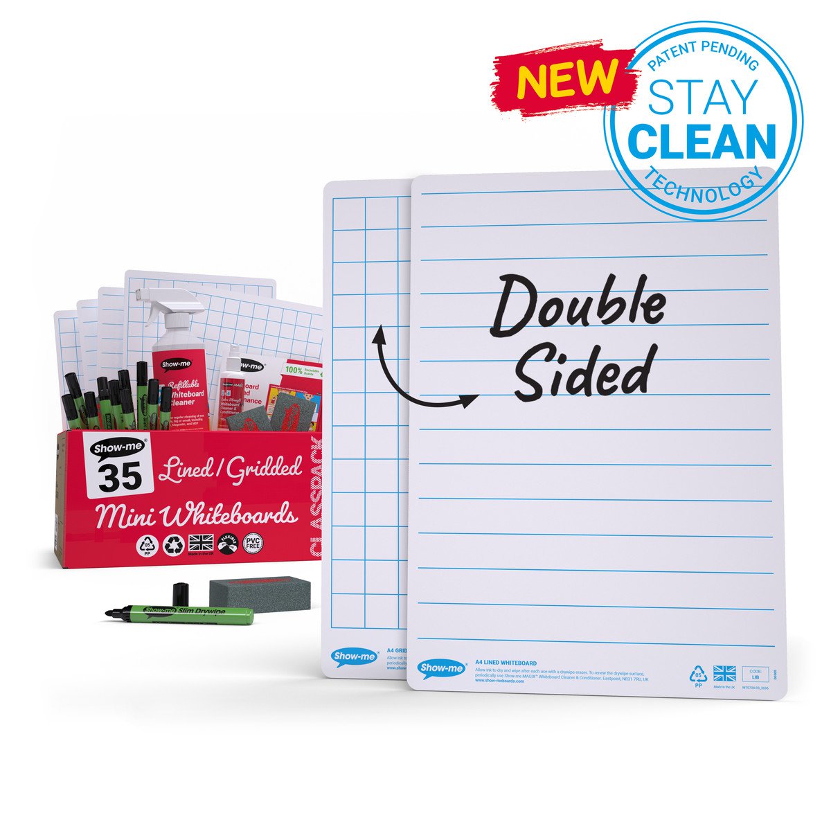 Show-me A4 Lined/Gridded Whiteboards and Accessories PK10 - GLB10A
