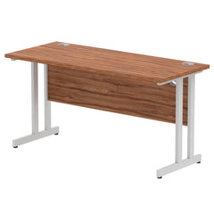 Impulse 1400 x 600mm Straight Desk Walnut Top Silver Cantilever Leg MI001911 DD