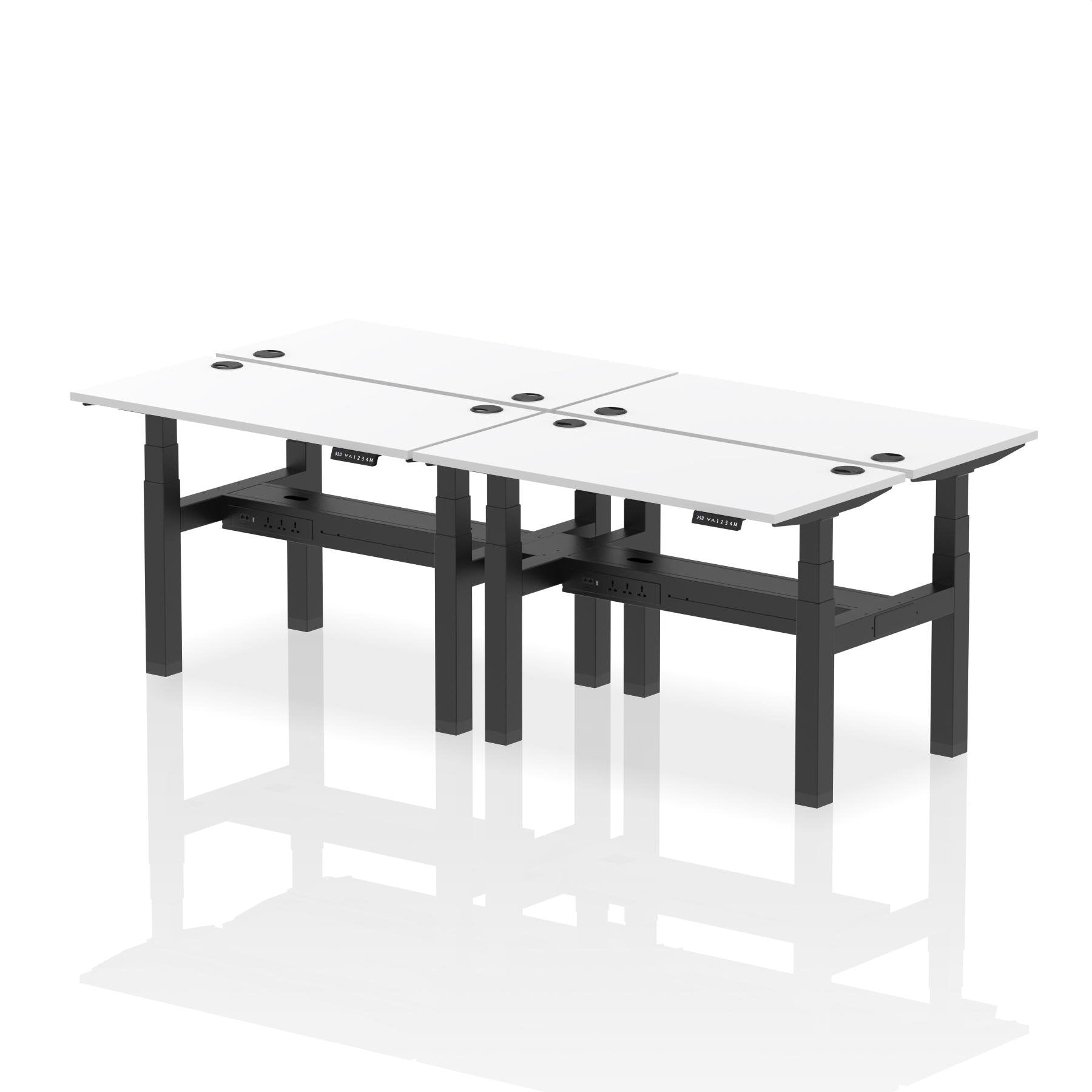 Dynamic Air Back-to-Back W1200 x D600mm Height Adjustable Sit Stand 4 Person Bench Desk With Cable Ports White Finish Black Frame - HA01596 DD