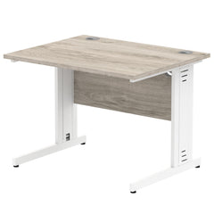 Impulse 1000 x 800mm Straight Desk Grey Oak Top White Cable Managed Leg I003097 DD
