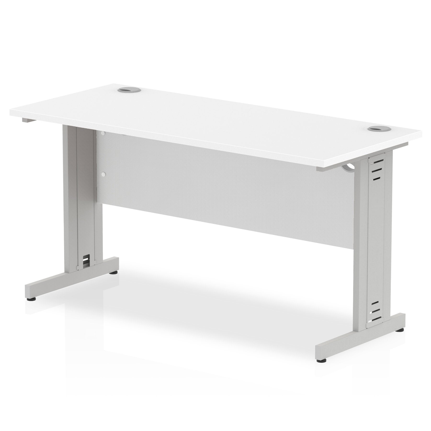 Impulse 1400 x 600mm Straight Desk White Top Silver Cable Managed Leg MI002277 DD