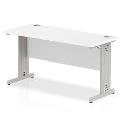 Impulse 1400 x 600mm Straight Desk White Top Silver Cable Managed Leg MI002277 DD