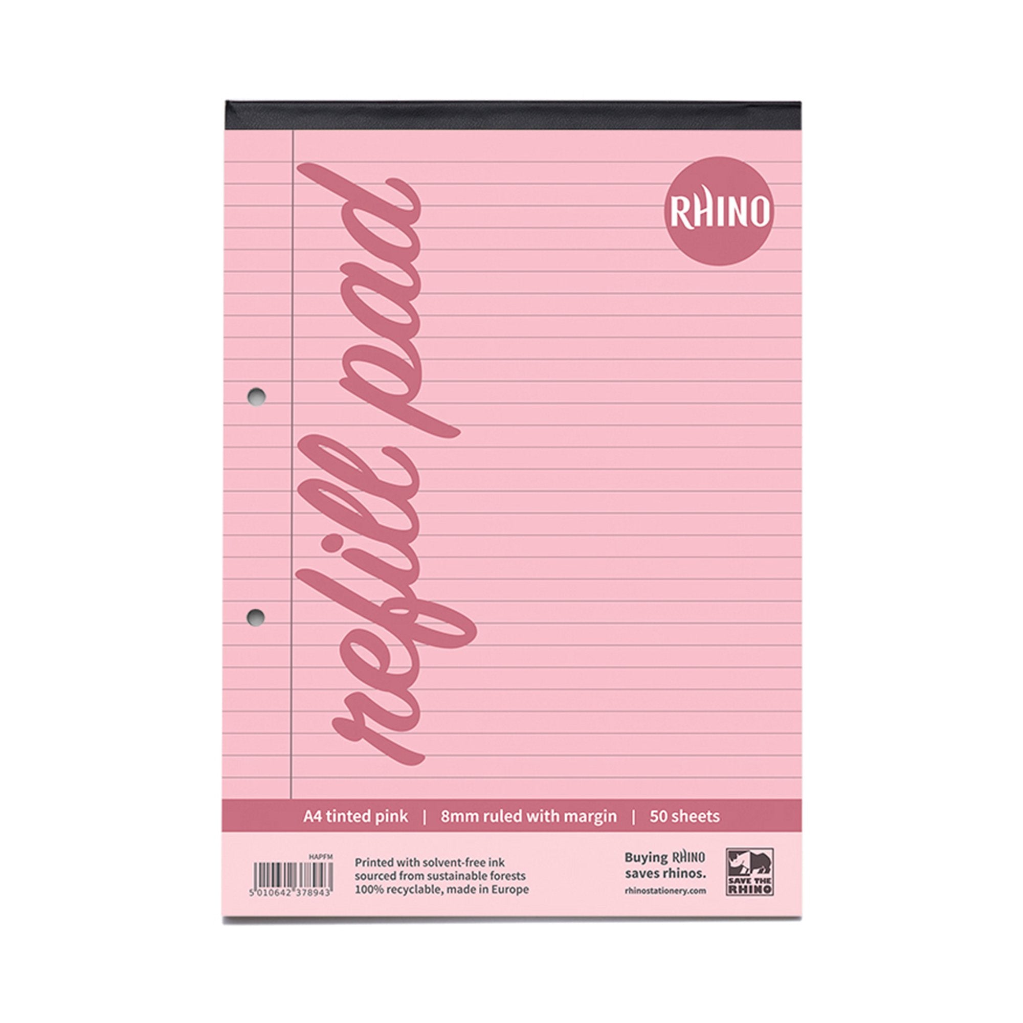 Rhino A4 Special Refill Pad 50 Leaf Feint Ruled 8mm With Margin Pink Tinted Paper (Pack 6) - HAPFM-8 DD