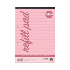 Rhino A4 Special Refill Pad 50 Leaf Feint Ruled 8mm With Margin Pink Tinted Paper (Pack 6) - HAPFM-8 DD