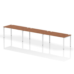 Impulse Single Row 3 Person Bench Desk W1600 x D800 x H730mm Walnut Finish White Frame - IB00350 DD