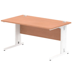 Impulse 1400 x 800mm Straight Desk Beech Top White Cable Managed Leg MI001755 DD