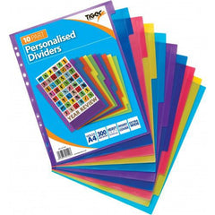 Tiger Personalised 10 Part Polypropylene Dividers A4 Assorted Colours - 301549