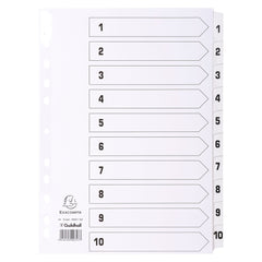 Exacompta Index 1-10 A4 160gsm Card White with White Mylar Tabs - MWD1-10Z