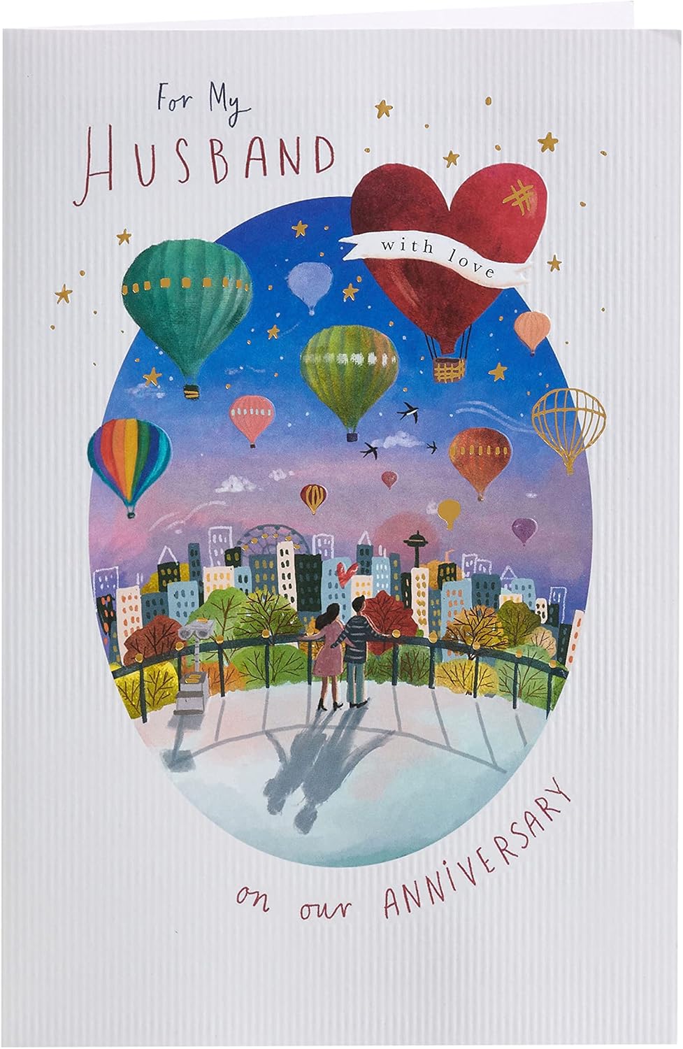 Colourful Hot Air Balloon Design Husband Anniversary Card