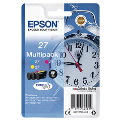 Epson 27 Alarm Clock Cyan Magenta Yellow Standard Capacity Ink Cartridge Multipack 3 x 4ml (Pack 3) - C13T27054012