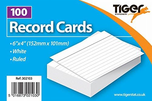 Tiger 6x4" White Record Cards Ruled (Pack of 100) – Bulk Wholesale UK