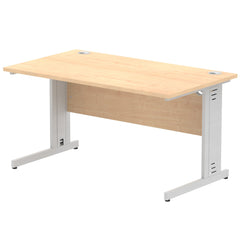Impulse 1400 x 800mm Straight Desk Maple Top Silver Cable Managed Leg I000517 DD
