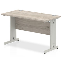 Impulse 1200 x 600mm Straight Desk Grey Oak Top Silver Cable Managed Leg I003099 DD