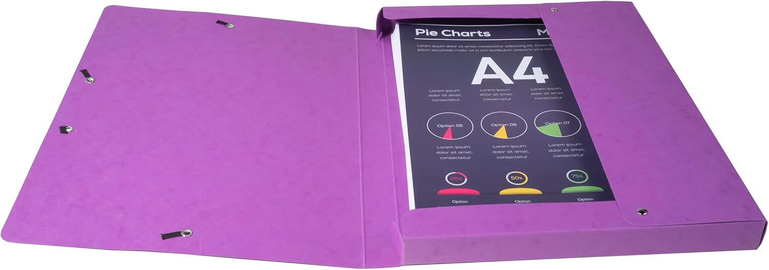 Exacompta elasticated filing archive box in assorted colors, 270x340mm size, 25mm spine, 600gsm pressboard for office archiving.