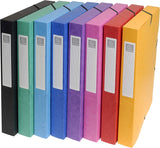 Exacompta elasticated filing archive box in assorted colors, 270x340mm, 25mm spine, 600gsm pressboard, pack of 8.