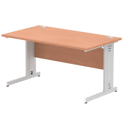 Impulse 1400 x 800mm Straight Desk Beech Top Silver Cable Managed Leg I000460 DD